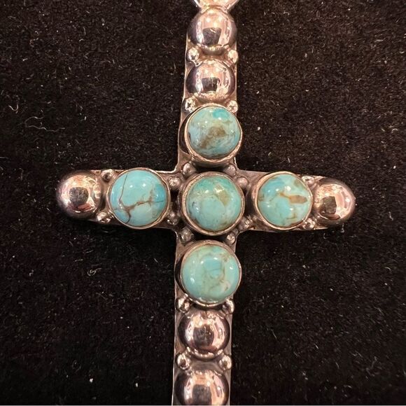 Sterling Turquoise Cross Pendant - Picture 2 of 3